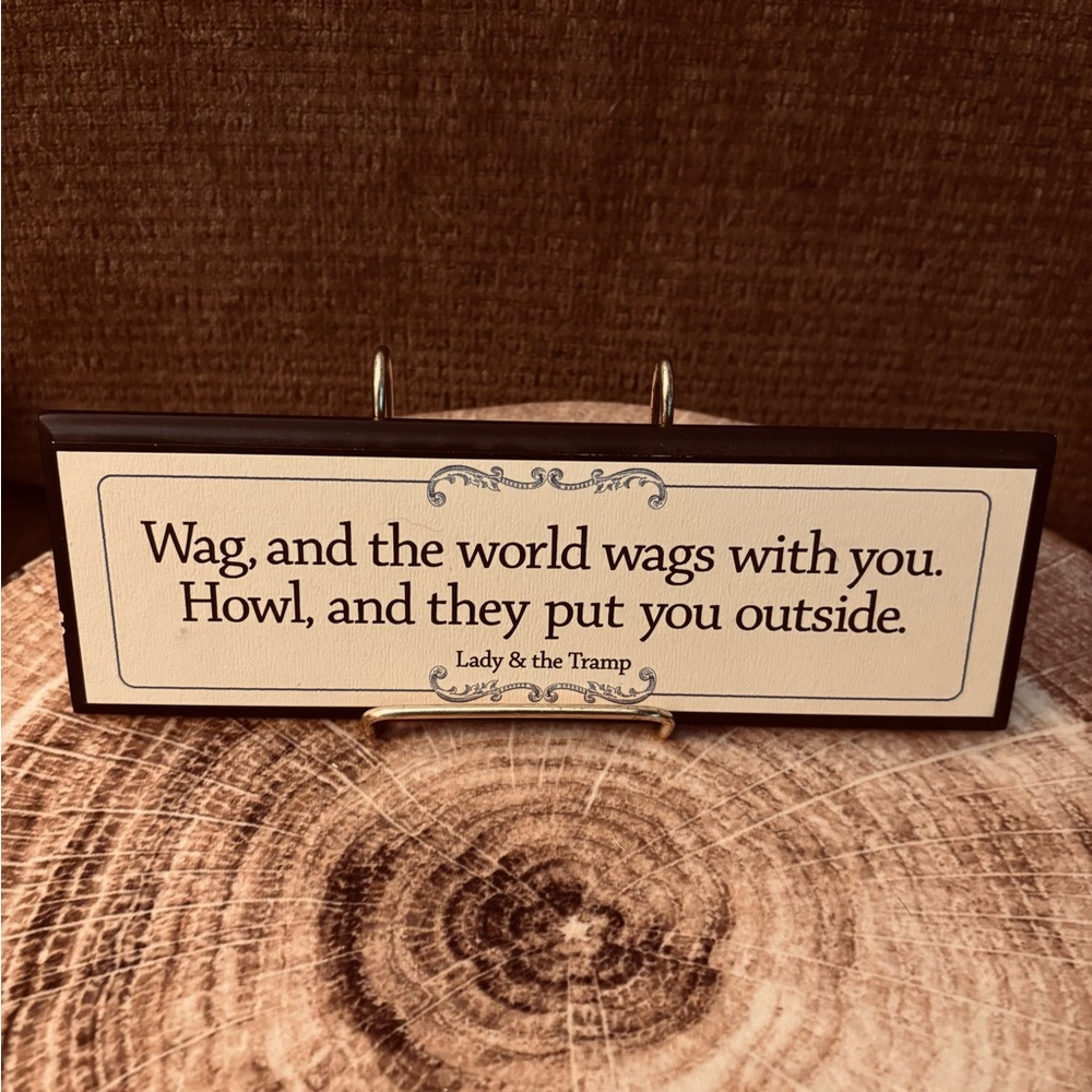 “World Wags With You” Lady & the Tramp Wooden Plaque -Disney Hallmark